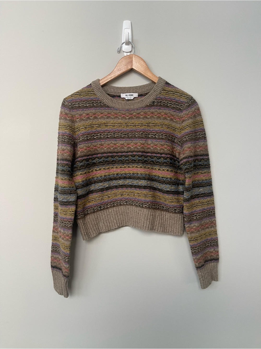 RE/DONE | 60s Shrunken Sweater Gravel Multi Wool Blend Striped Size Small